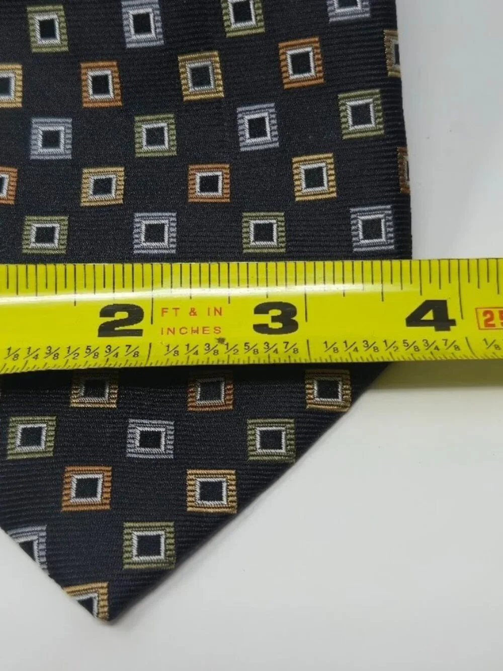Claiborne Black and Multi-Color Concentric Square 100% Silk Tie